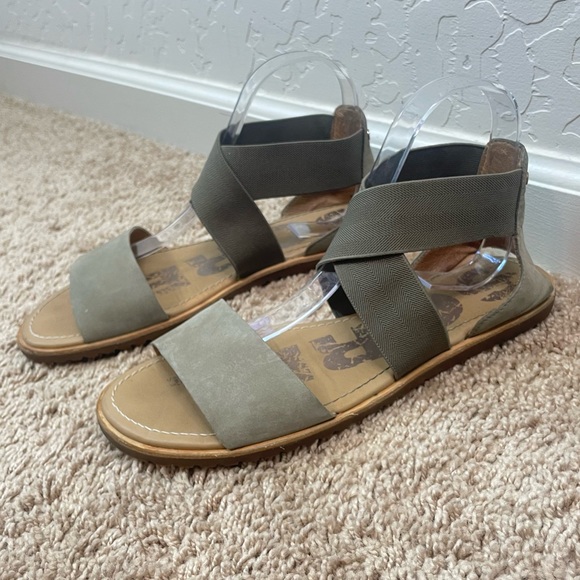Sorel Ella Spring Summer Full Grain Leather Sandal Women’s Size 8 in Sage Green - Picture 6 of 16